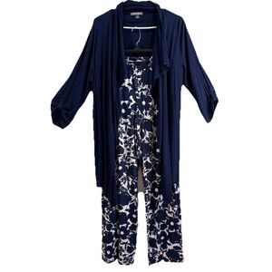 Wide Leg Floral Pants & Cardigan Set Size L Spring Boho Resort